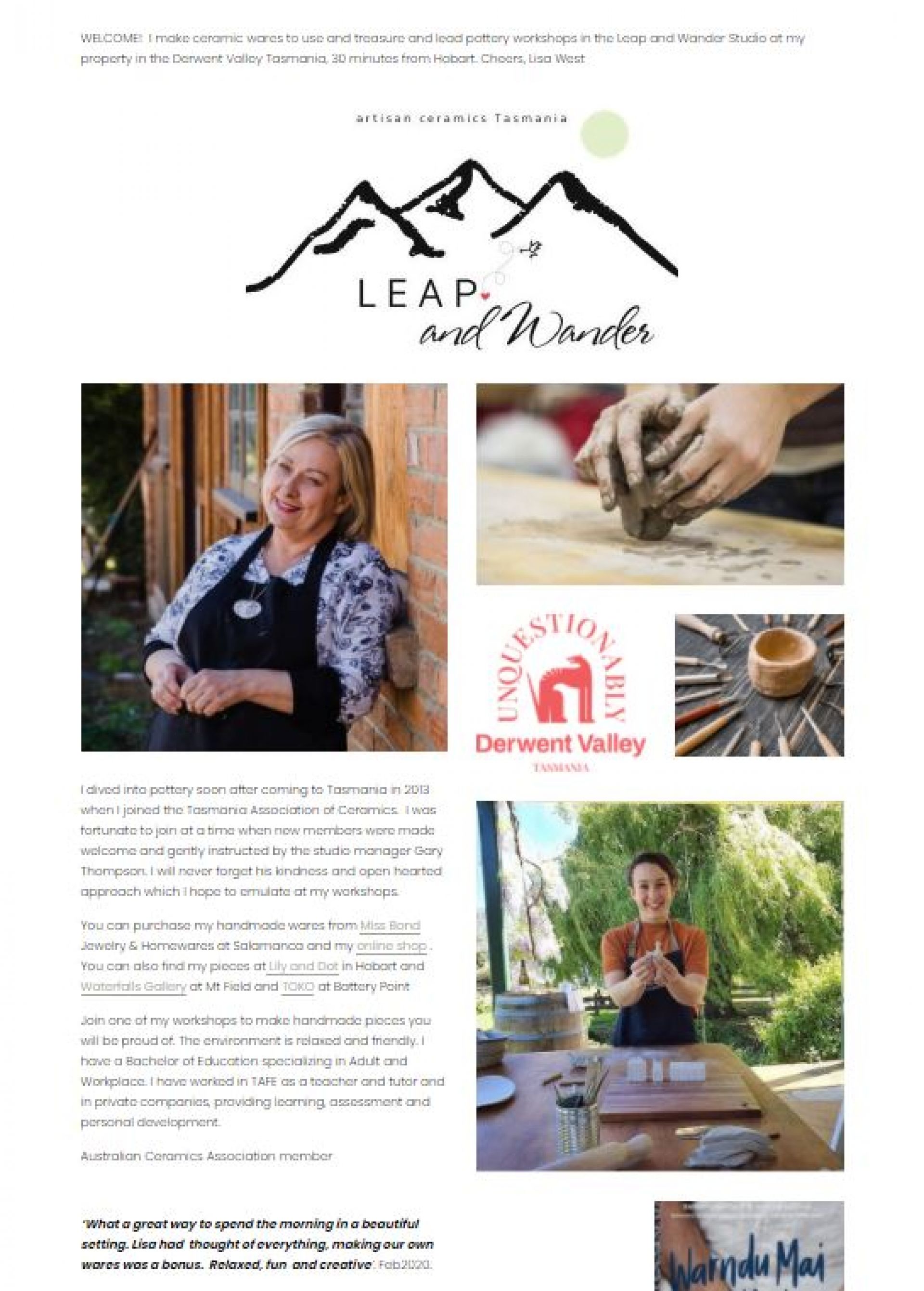 Leap and Wander Studio website